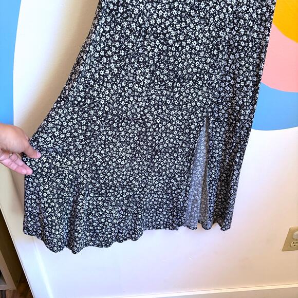 American Eagle Floral Tank Midi Dress Womens Small Black White Slit Sleeveless - Picture 2 of 6